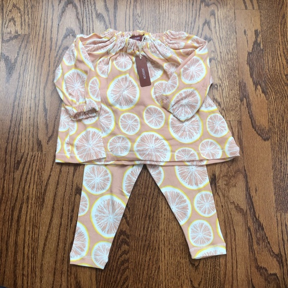 NEW Milkbarn Grapefruit Dress & Leggings Set 3-6 Months - Picture 2 of 8